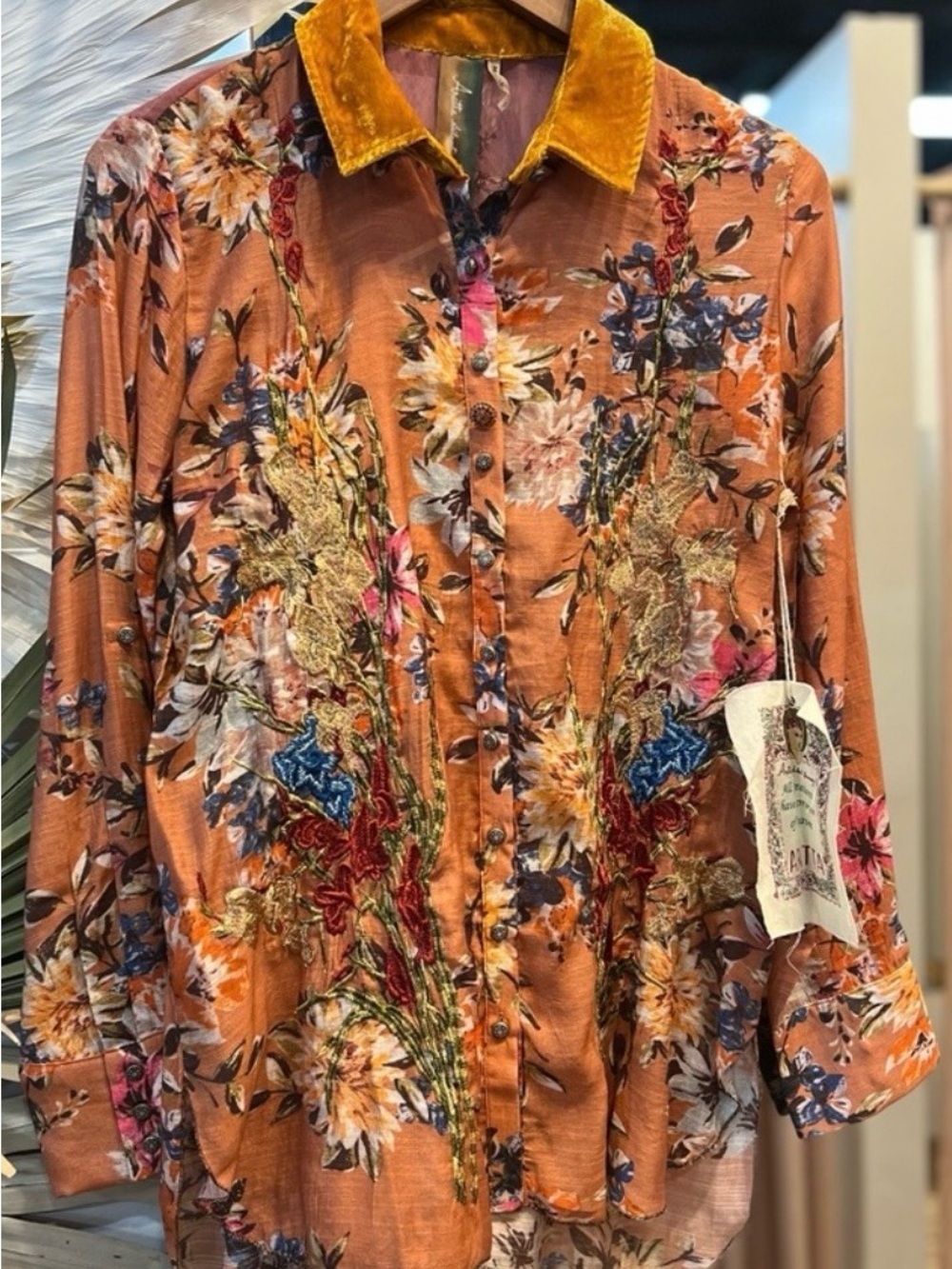 Arrata Silent Journey Mulitcolor Gardenia Embroidered Floral Blouse NWT